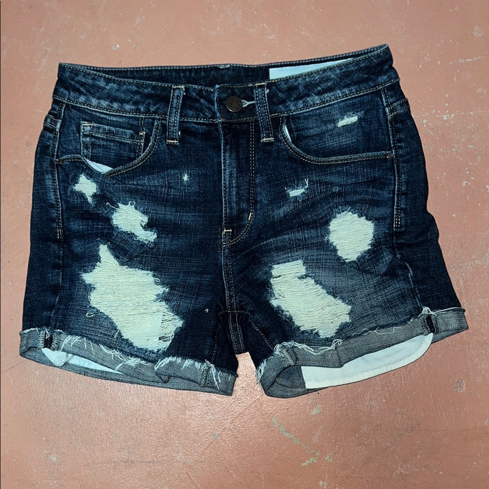 Treasure and Bond High Rise Boyfriend Dark Distressed Denim Shorts Women 24